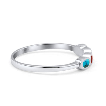 Four Stone Petite Dainty Fashion Thumb Ring Round Simulated Multi Stones 925 Sterling Silver